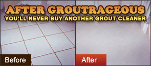 Before after Groutrageous Grout Cleaner on white tile