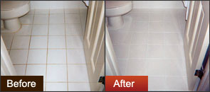 Before after Groutrageous Grout Cleaner on bathroom tile