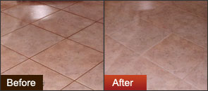 Before after Groutrageous Grout Cleaner on kitchen tile