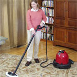 woman ladybug steam cleaner cleaning carpet
